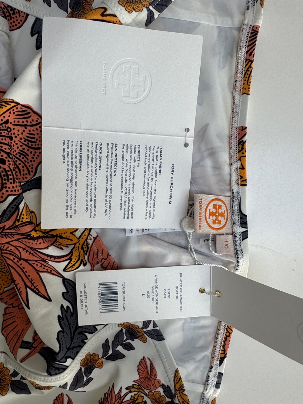 Tory Burch NWT Orange Wonderland Vine print High-Waist Bikini Set size L - Picture 10 of 11
